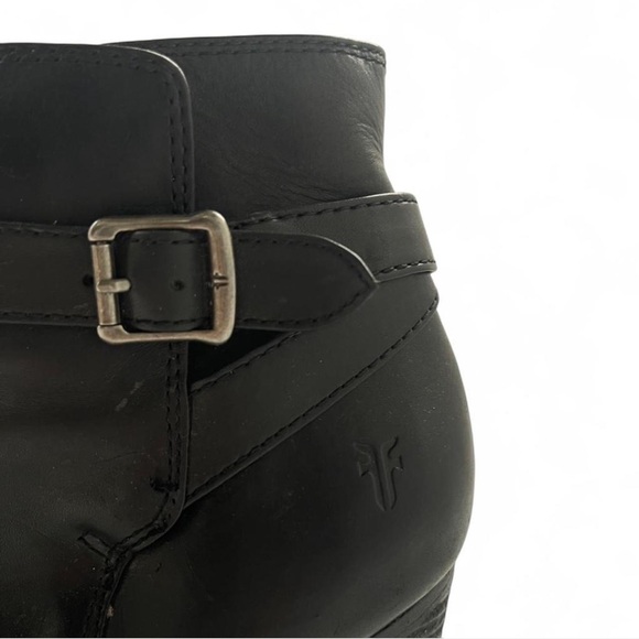 Vintage Frye Black Leather Heeled Ankle Boots Patty Riding Bootie with Buckle - Picture 3 of 6